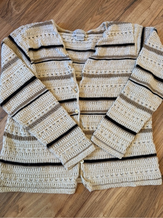 Basic Editions Sweaters - Vintage 90s Basic Editions Cream Open-Knit Stripe Cardigan